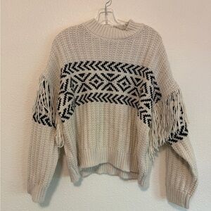 Sanctuary Cream and Black Fringe Sweater Small